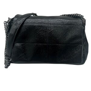 House of Harlow 1960 Black Faux Patent Leather Handbag with Chain Strap